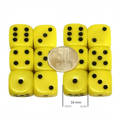 Set 12 zaruri de 16 mm, galbene, de calitate, plastic opac